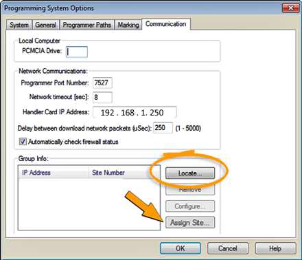 Comm tab in System Options dialog box