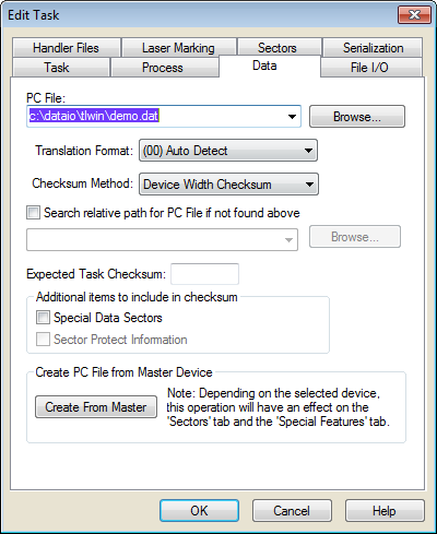 Data Tab; Edit Task