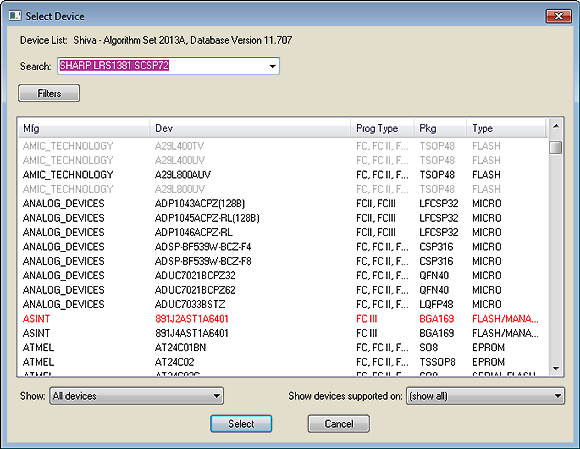 Select Device Dialog