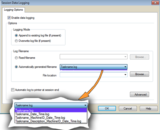 Session Data dialog