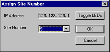 Dialog box for assigning site numbers